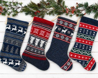 Handmade Knit Christmas Stocking: Vintage Sweater, Rustic Cabin Decor