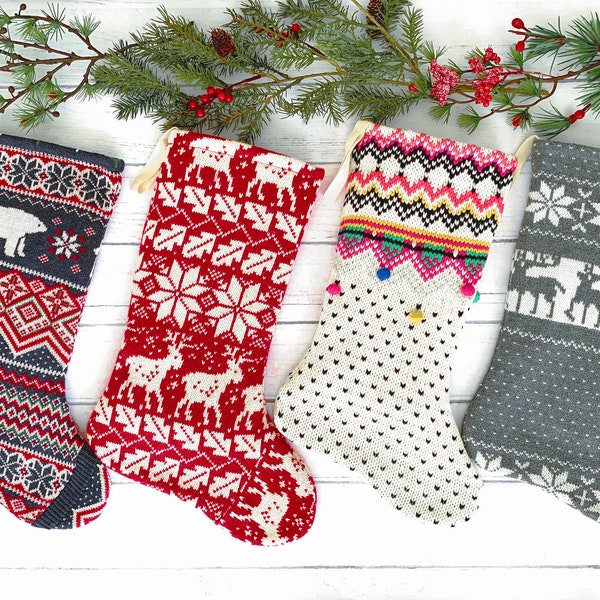 Handcrafted Christmas stockings made from a Knitted Vintage Sweater, Unique and Festive for the Holidays, Modern Farmhouse and Rustic decor.