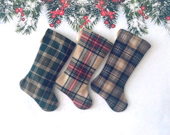 Handmade Plaid Christmas Stocking: Rustic Vintage Wool Decor