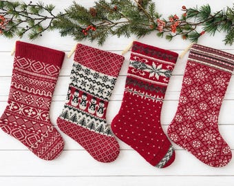 Handmade Knit Christmas Stocking: Vintage Sweater, Rustic Cabin Decor
