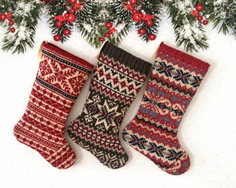 Handmade Knit Christmas Stocking: Vintage Sweater, Rustic Cabin Decor