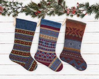 Handmade Knit Christmas Stocking: Vintage Sweater, Rustic Cabin Decor