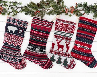 Handmade Knit Christmas Stocking: Vintage Sweater, Rustic Cabin Decor