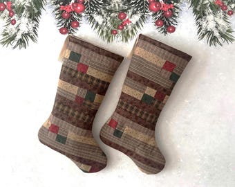 Handmade Quilted Christmas Stocking: Rustic Farmhouse Vintage Quilt