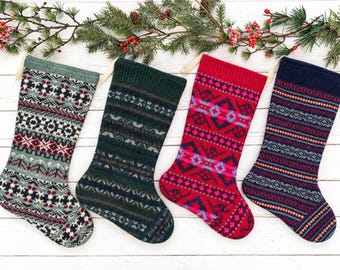 Handmade Knit Christmas Stocking: Vintage Sweater, Rustic Cabin Decor