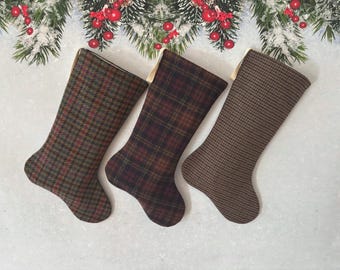 Handmade Plaid Christmas Stocking: Rustic Vintage Wool Decor
