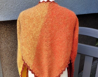 Large triangular cloth yellow-orange gradient *270x60 with mohair**unique**Handmade