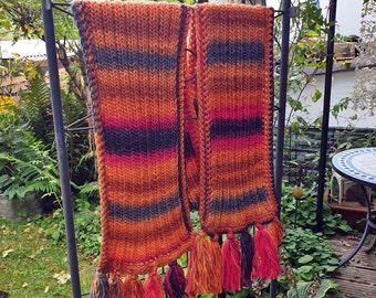 Maxi scarf***long scarf***pure new wool**orange tones