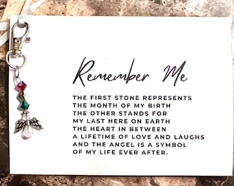 Remember Me memorial birthstone greeting cards/memorial poem/In loving memory/Birthstone Jewelry/memorial keychain