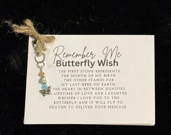 Remember Me Butterfly Wishes Greeting Card and Keychain/Remember Me Memorial birthstone greeting card/Memorial poem/Memorial Keychain