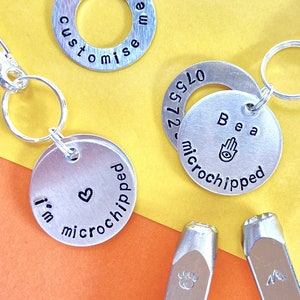 Pet ID Tag, Hidden Phone Number, Custom Dog Puppy or Cat Collar Disc, Personalised Name New Pets Gift, Hand Stamped Round Silver Aluminium