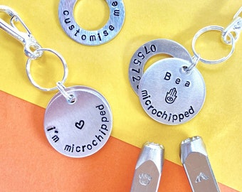 Pet ID Tag, Hidden Phone Number, Custom Dog Puppy or Cat Collar Disc, Personalised Name New Pets Gift, Hand Stamped Round Silver Aluminium
