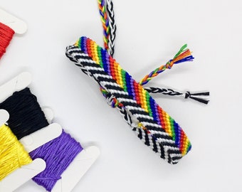 Lgbtq Ally Bracelet Gift for Allies, Queer Support, LGBTQIA, Gay Pride Flag Wristband, Rainbow Black White Straight Allyship