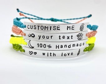 Bracciale con parola personalizzato, Braccialetti intrecciati in metallo dal design personalizzato, Gioielli con frase con nome data, Promemoria di autoaffermazione del Mantra, Regalo commemorativo