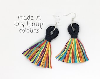 Pride Earrings, Custom LGBTQ Flag Ear Jewellery, Gay Rainbow Bisexual Trans Pan Lesbian Bi Ace, Queer Lightweight Light Cotton Tassels