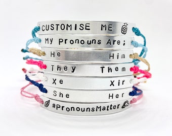 Pronoun Bracelet Custom Pronouns, They Them She Her He Him Xe Xir, Personalised Design Any Gender, Trans Non Binary Lgbtq Transgender Gift