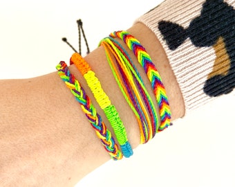 Waterproof Rainbow Bracelet, Surfer Wristband, Vegan Neon Bright Thread Beachcore Kidcore Surf Style, Pride LGBTQ