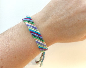 Friendship Bracelet, Multicoloured Stripe Woven String Braided Cotton Beachy Jewellery, Boho Festival Knot Wristband