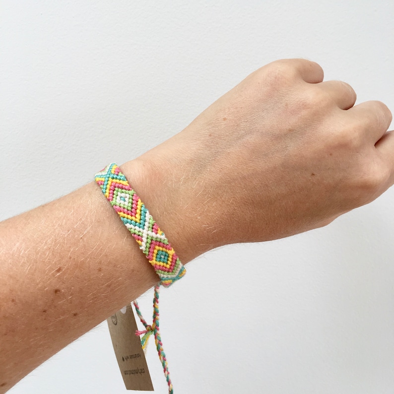 Bright Colourful Woven String Braided Patterned Cotton Beachy Jewellery Friendship Bracelet Boho Festival Knotted Wristband