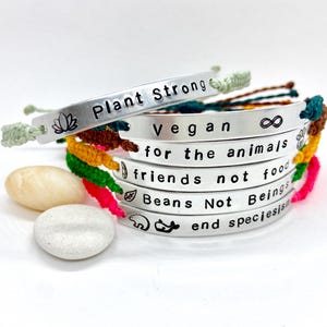 Vegan Bracelet, Veganism Slogan or Custom Words, Powered By Plants Metal Woven Jewellery, Vegetarian Ahimsa For The Animals, End Speciesism