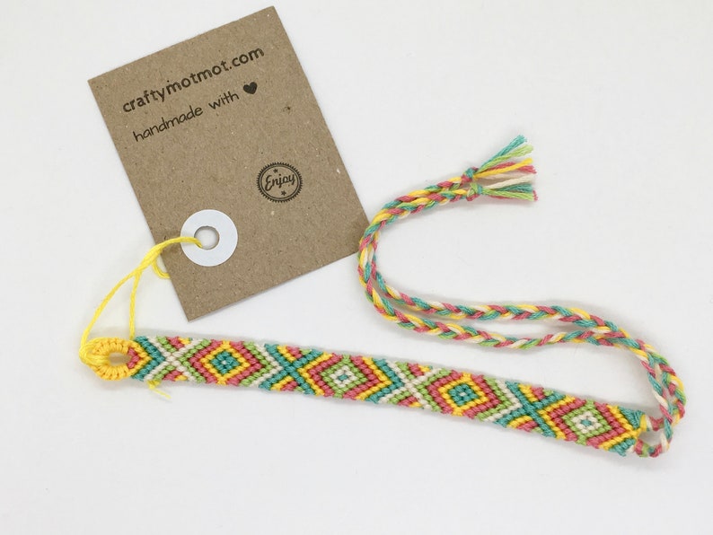 Bright Colourful Woven String Braided Patterned Cotton Beachy Jewellery Friendship Bracelet Boho Festival Knotted Wristband