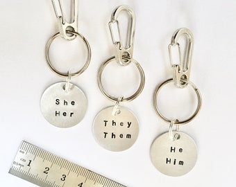 Customisable Pronoun Keychain, They Them She Her He Him Xe Xir, Personalize Pronouns or Words, Trans Transgender Non Binary Genderfluid