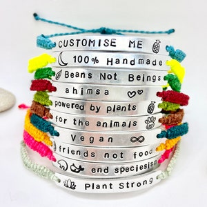 Vegan Bracelet, Veganism Slogan or Custom Words, Powered By Plants Metal Woven Jewellery, Vegetarian Ahimsa For The Animals, End Speciesism