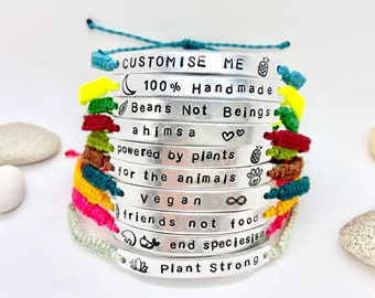 Vegan Bracelet, Veganism Slogan or Custom Words, Powered By Plants Metal Woven Jewellery, Vegetarian Ahimsa For The Animals, End Speciesism