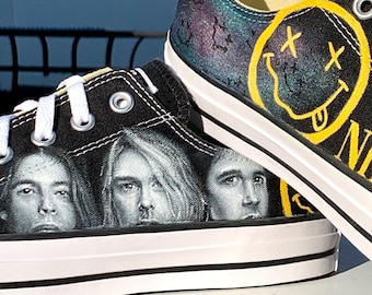 Converse Shoes Hand Painted 1990's Rock Graphic Nirvana 