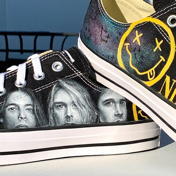 Hand Painted Nirvana Converse | Nirvana Portrait Shoes | Kurt Cobain Converse | Nirvana Fan Art Gift