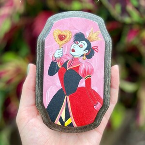 Hand Painted Queen of Hearts on Wood | Villain Portrait | Wall Art | Plaques Custom | Home Decor | Glamorous Villain | Fine Art | Valentine