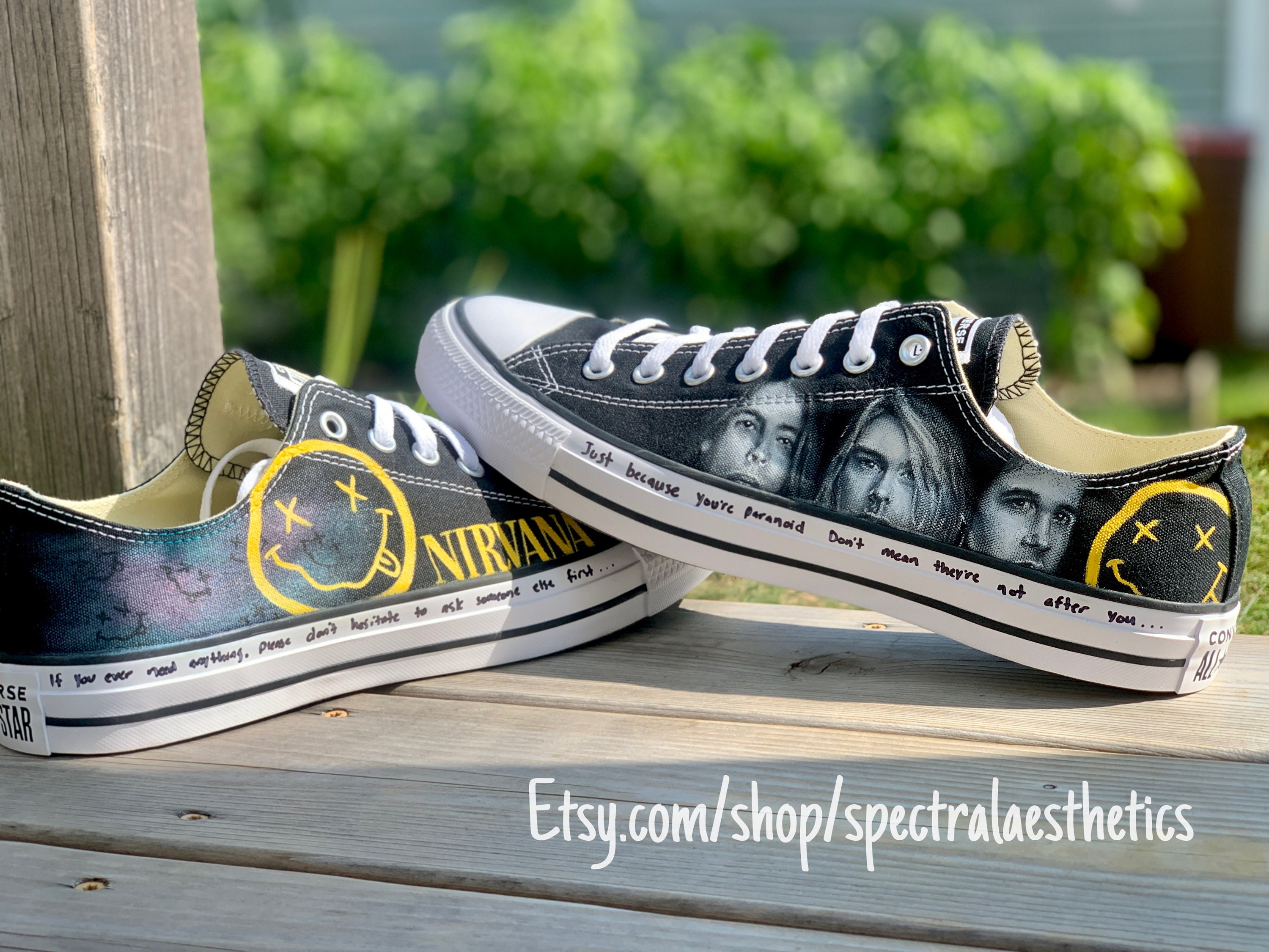 Converse Shoes Hand Painted 1990's Rock Graphic Nirvana 