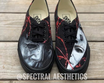 Hand-Painted Michael Myers Vans: Custom Horror Movie Portrait Shoes