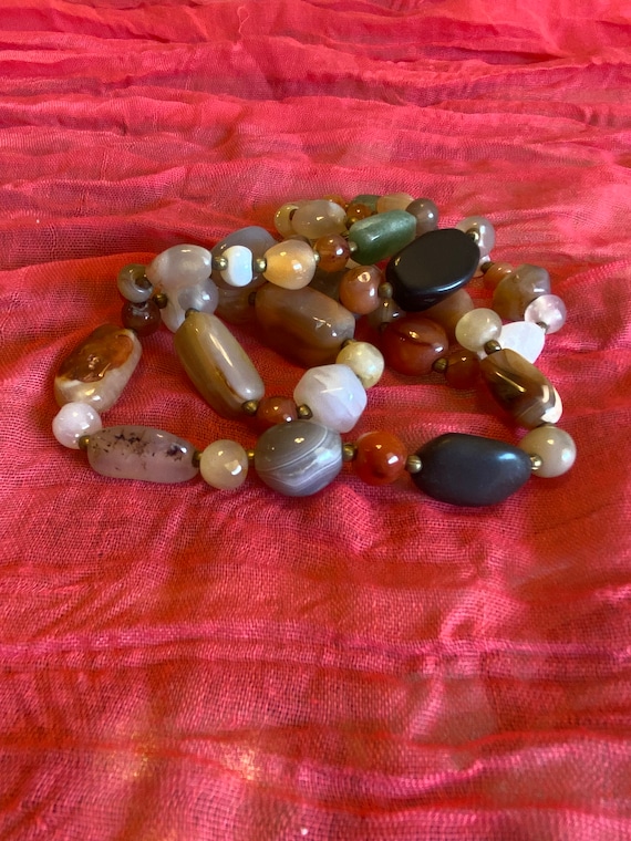 Natural tumbled stone long beaded necklace