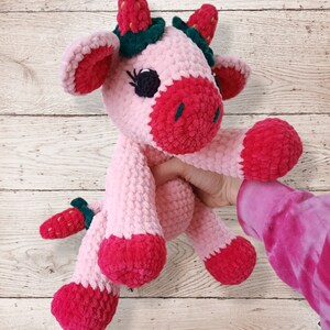 Made to Order, Crochet Strawberry Cow| Pink Cow| Crochet Cow| Handmade Cow Toy| Strawberry theme toy| Crochet Plush| Cow Plushie| Strawberry