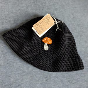 Crochet Bucket Hat Adult|Crochet mushroom hat|Sun hat|Made to order|Cottagecore|Black and orange|Floppy bucket|Cotton|Handmade gift|Crochet