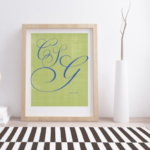 Monogram Giclée Print for Couples wedding, anniversary, custom, modern, home decor, wall art image 1