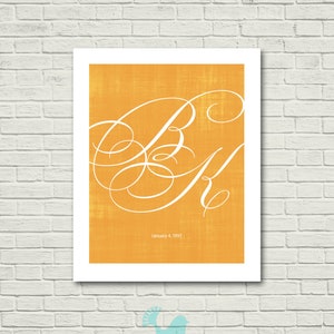 Monogram Giclée Print for Couples wedding, anniversary, custom, modern, home decor, wall art image 2