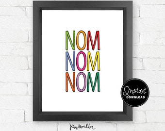 NOM NOM NOM  |  Instant Download, foodie art, fun kitchen art, restaurant decor, word art, wall art, wall decor, funny art, printable art