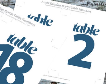 Blue Script Table Number Cards 1-20 – Printable Wedding Decor (Digital Download)