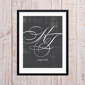 Monogram Giclée Print for Couples wedding, anniversary, custom, modern, home decor, wall art image 6