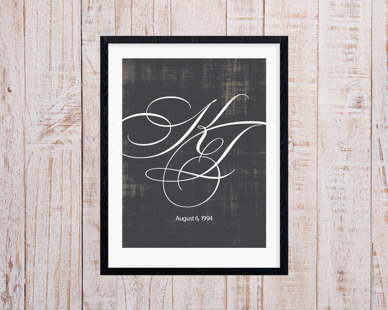 Monogram Giclée Print for Couples wedding, anniversary, custom, modern, home decor, wall art image 6