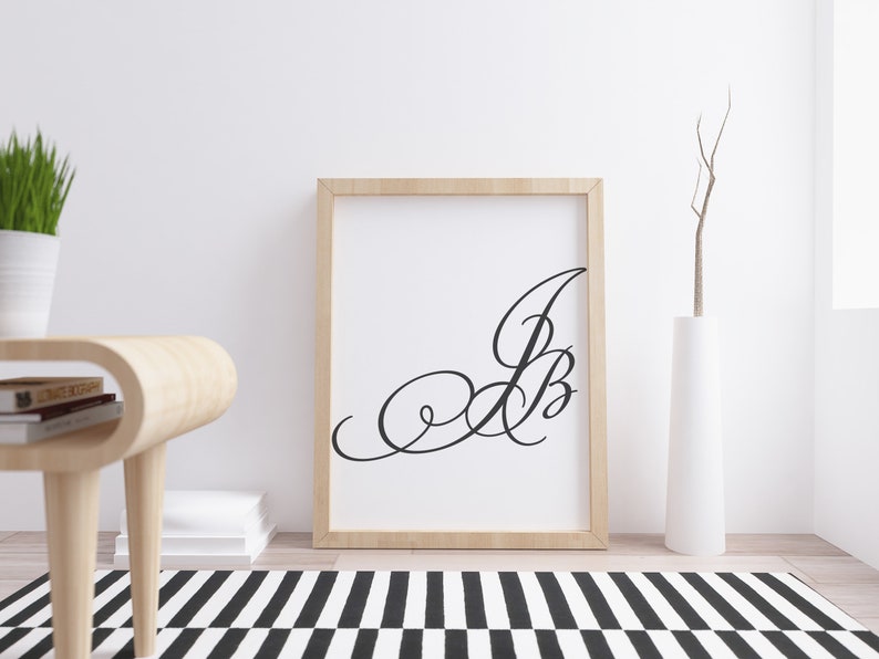 Monogram Giclée Print for Couples wedding, anniversary, custom, modern, home decor, wall art image 5