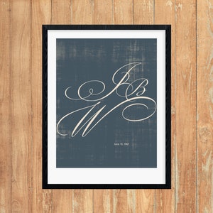 Monogram Giclée Print for Couples wedding, anniversary, custom, modern, home decor, wall art image 4