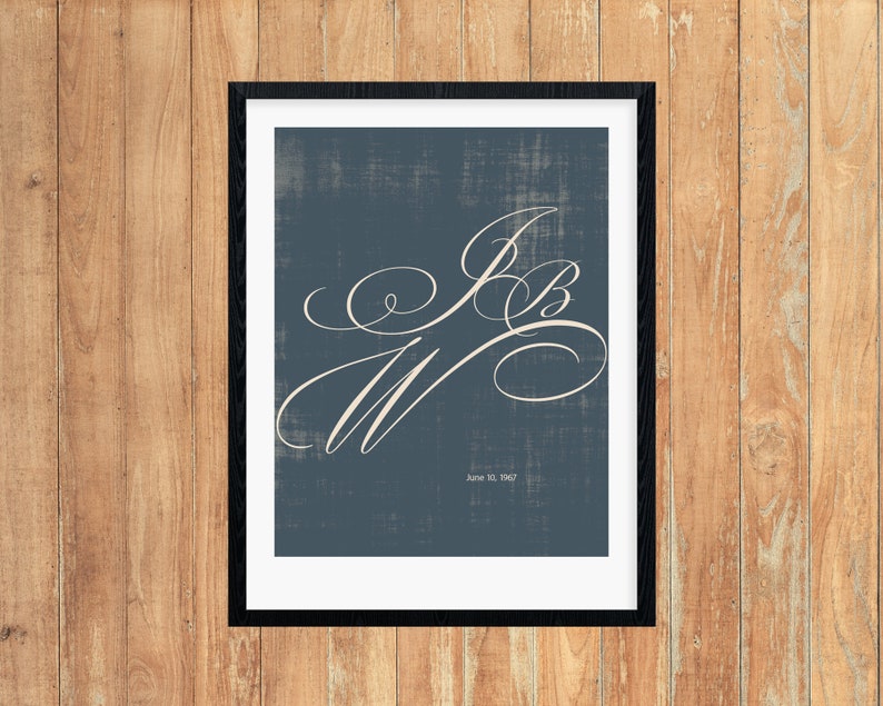 Monogram Giclée Print for Couples wedding, anniversary, custom, modern, home decor, wall art image 4