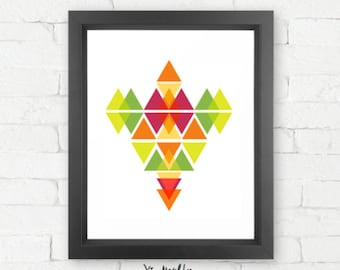 Geometric Triangles #1 - Orange - digital print, abstract art, modern home decor, wall art, triangle artwork, multicolor
