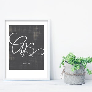 Monogram Giclée Print for Couples wedding, anniversary, custom, modern, home decor, wall art image 3