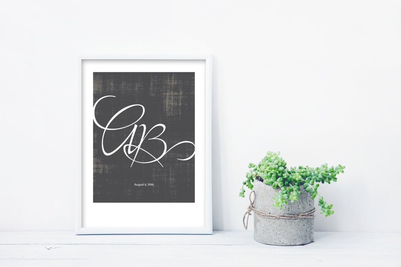 Monogram Giclée Print for Couples wedding, anniversary, custom, modern, home decor, wall art image 3