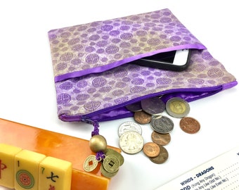 Coin/Card/Phone Purse ~ Mah Jongg ~ Mahjong ~ Gold Dust & Purple Luck