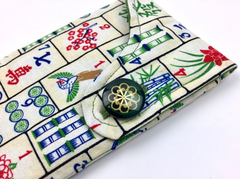 Glasses Case Eyeglasses & Sunglasses Mahjong design Green Flower Button image 3